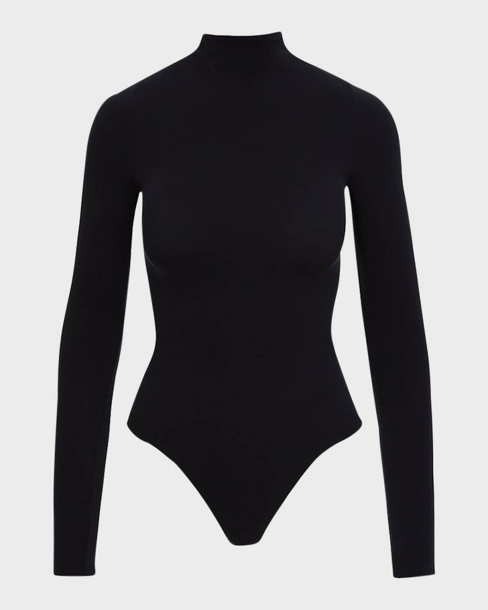 Mock-Neck Long-Sleeve Ballet Bodysuit, One Size