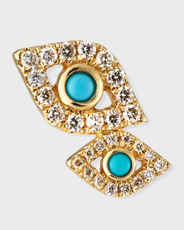 14k Gold Double Evil Eye Stud Earring (Single)