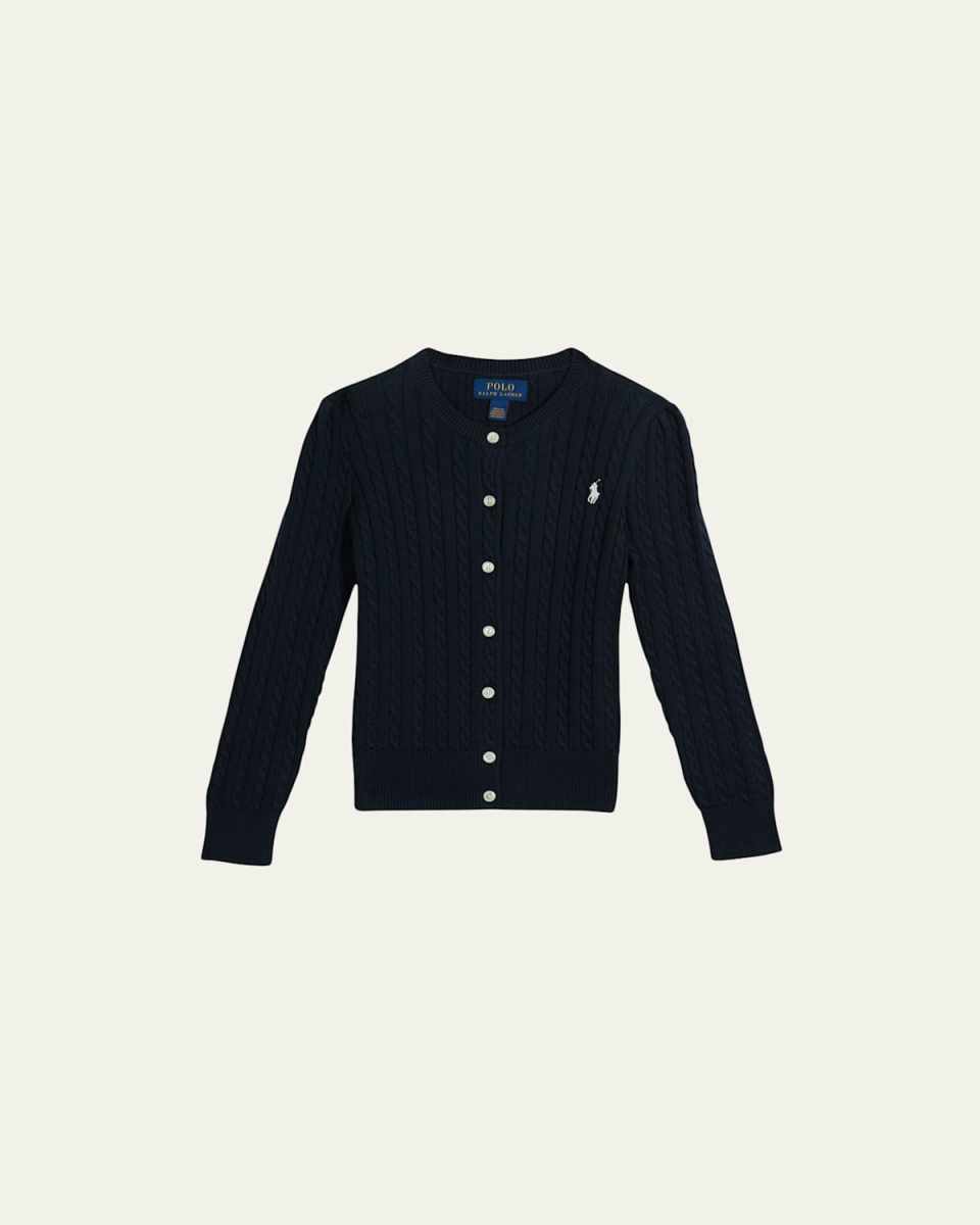 Girl's Cable-Knit Cotton Cardigan, Size 2-4