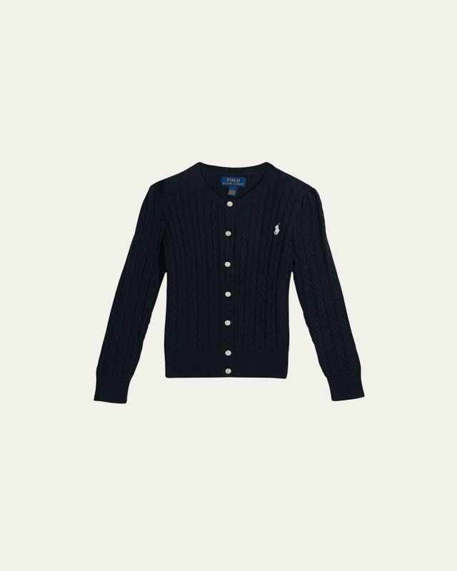 Girl's Cable-Knit Cotton Cardigan, Size 2-4