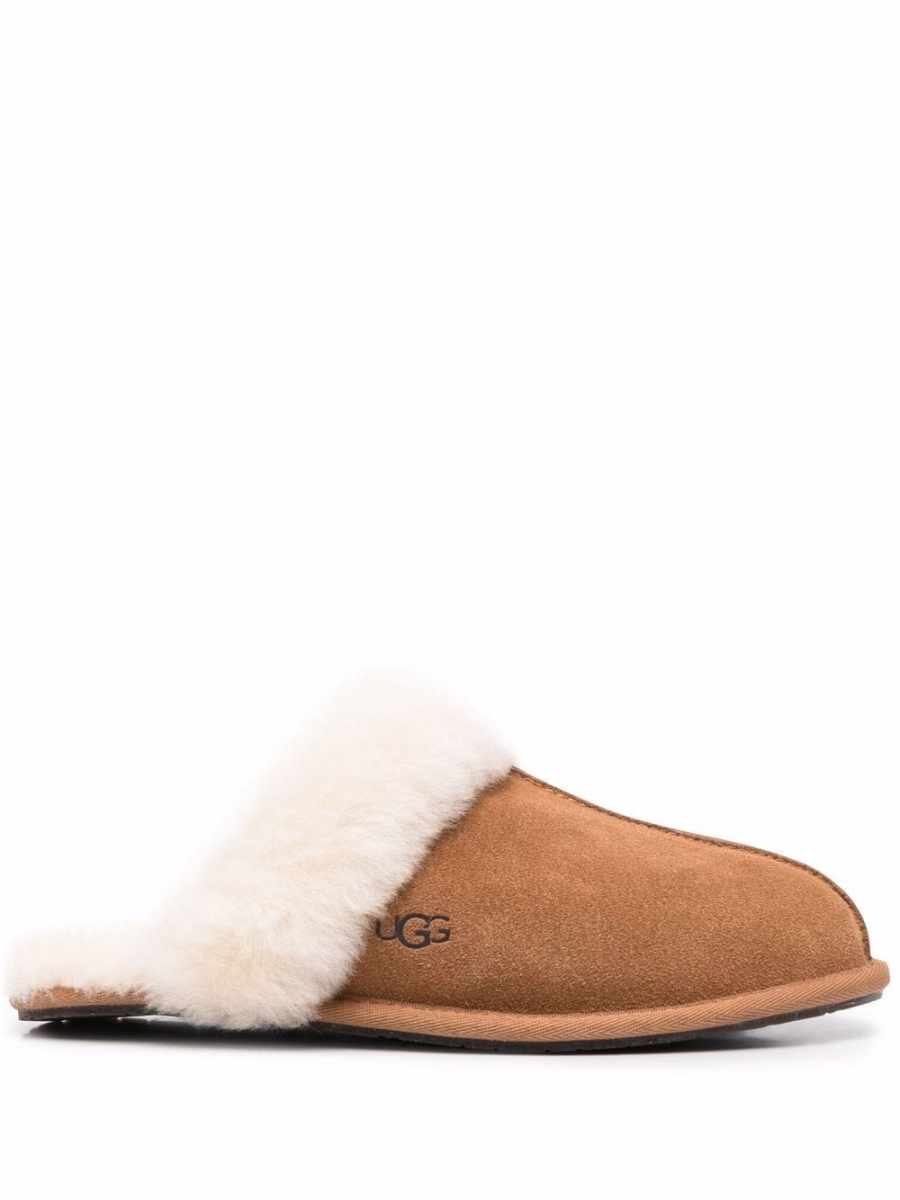 shearling-trim slippers