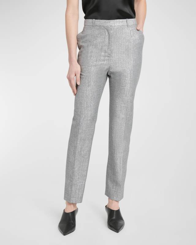 High Waisted Cropped Metallic Trousers