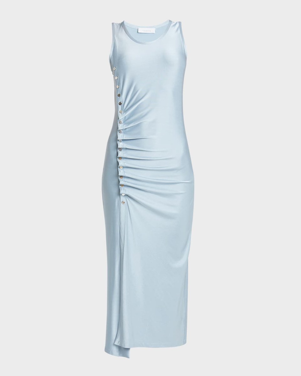 Ruched Midi Dress with Button Detail