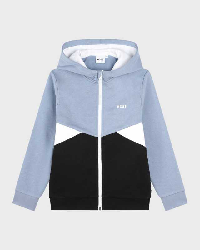 Boy's Classic Logo-Print Tricolor Hoodie, Size 8-12