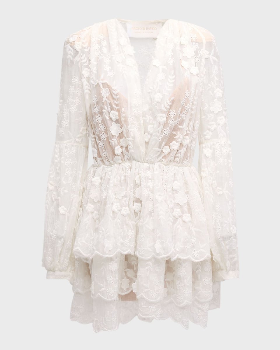 Bedouin Tiered Floral-Embroidered Mini Dress