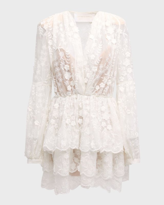 Bedouin Tiered Floral-Embroidered Mini Dress