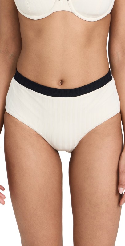 STAUD Devon High Rise Bikini Bottoms Ivory / Black