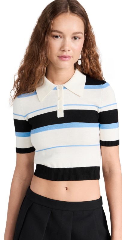 SHUSHU/TONG Stripe-Knit Polo Shirt Stripe
