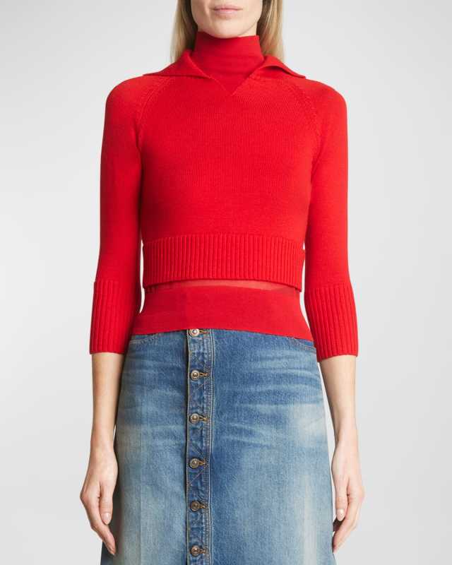 Wool Double Layer Top with Sheer Underlay