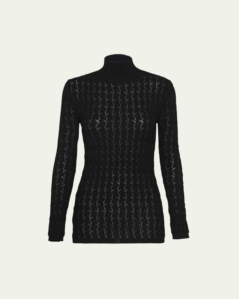 Cotton Open-Knit Turtleneck Sweater