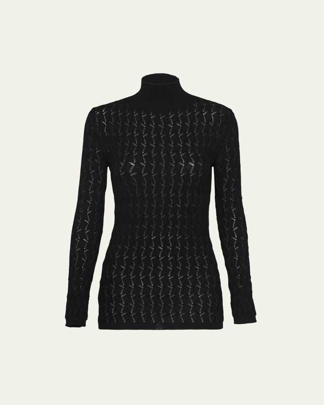 Cotton Open-Knit Turtleneck Sweater