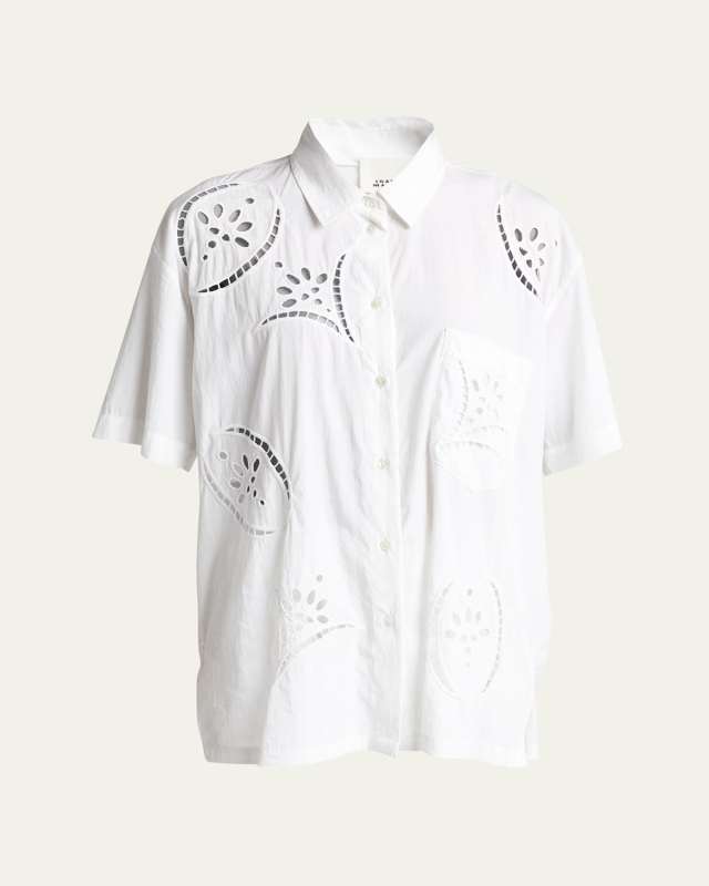 Bilya Broderie Anglaise Short-Sleeve Collared Shirt