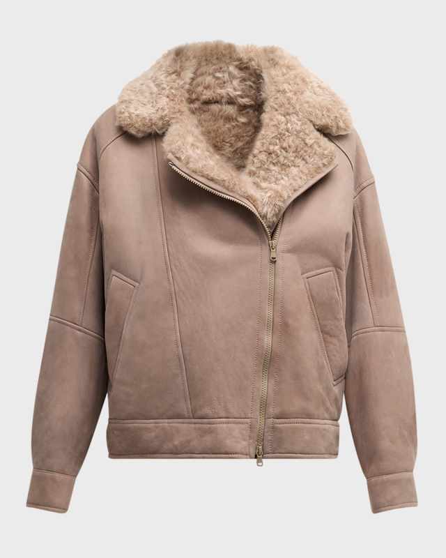 Bonded Suede With Shearling Oversized Moto Jacket