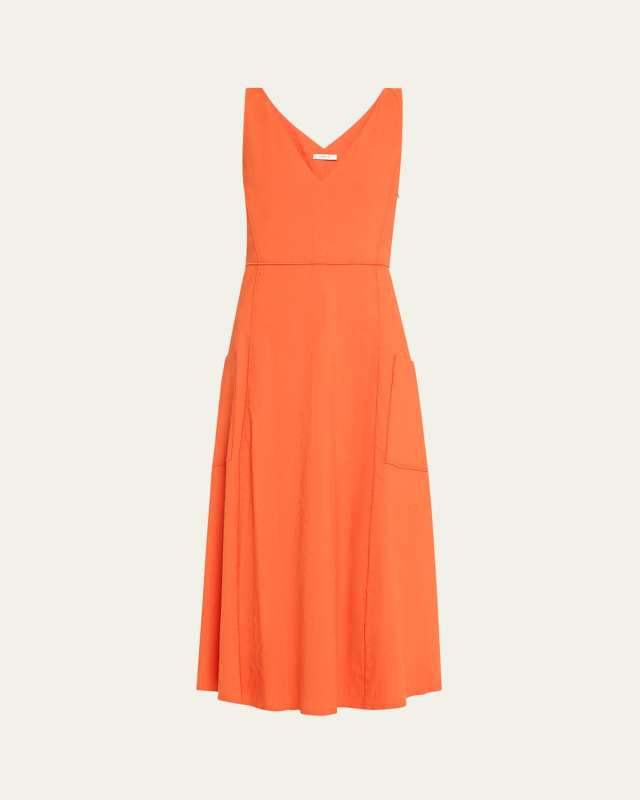 V-Neck Pocketed Sleeveless Midi Dress