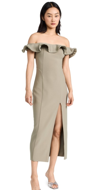 Elliatt Off Shoulder Dancehall Dress Olive