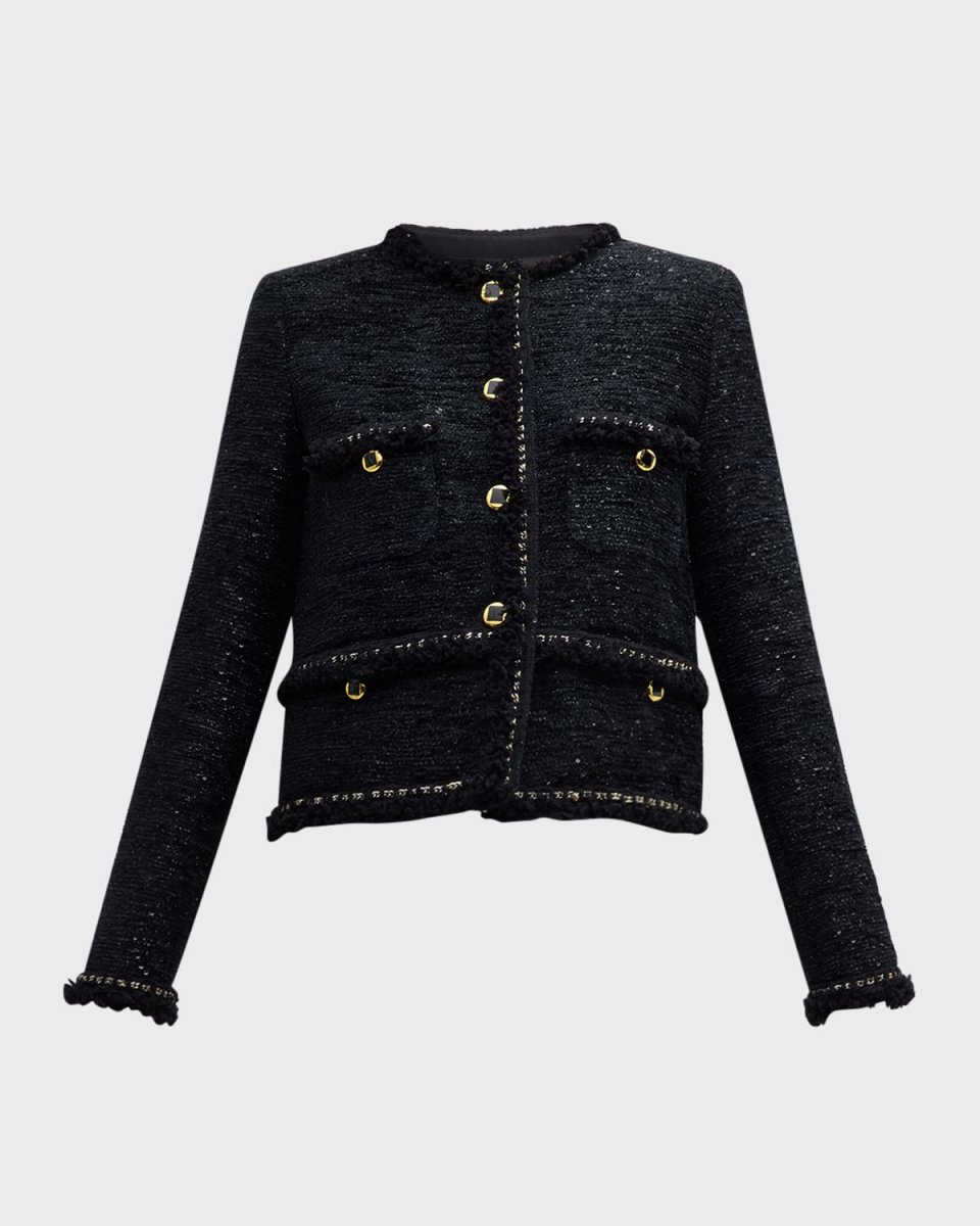 Fringe-Edge Sequin Chenile Jacket