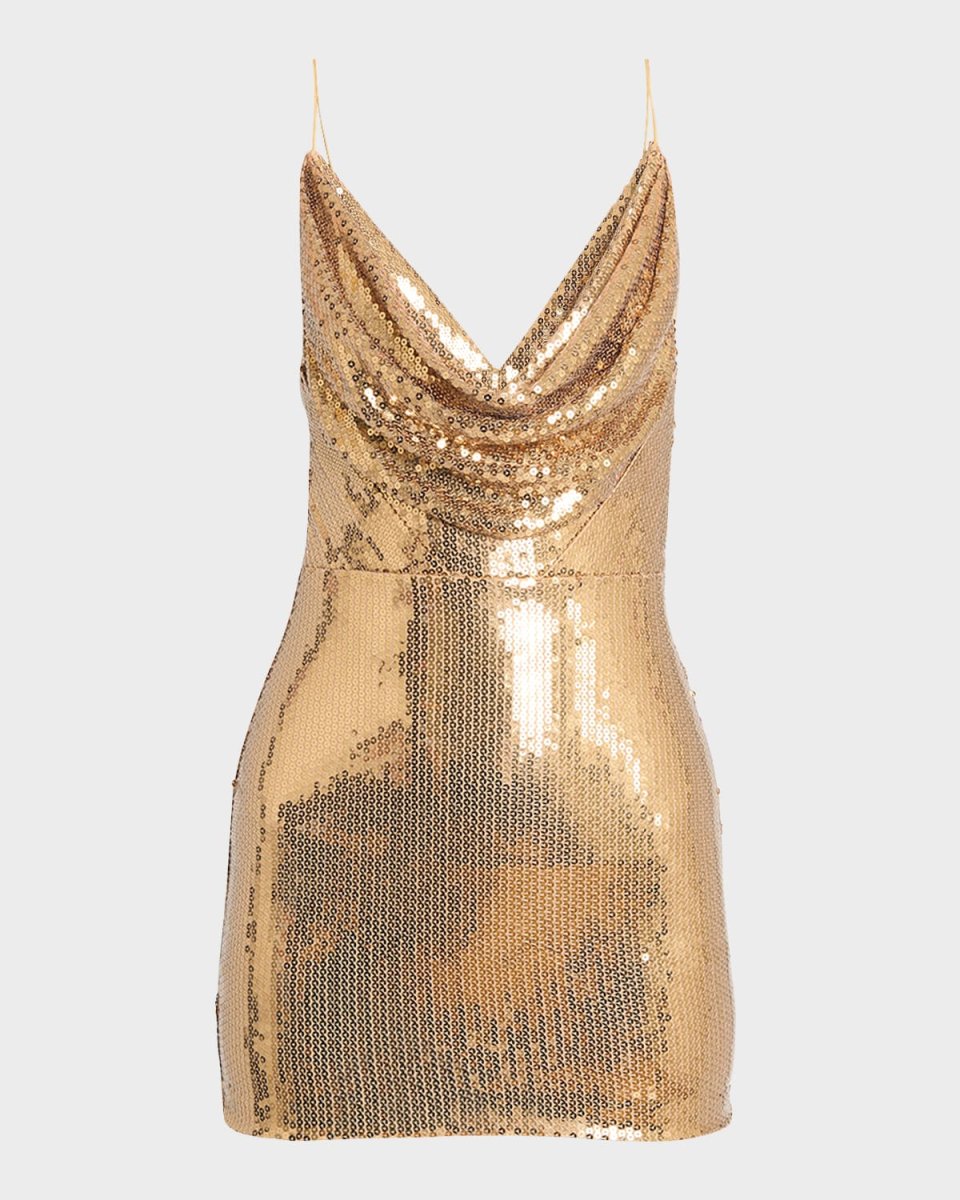 Sequin Cowl-Neck Sleeveless Mini Dress