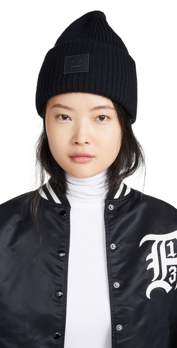 Acne Studios Large Face Logo Beanie Black