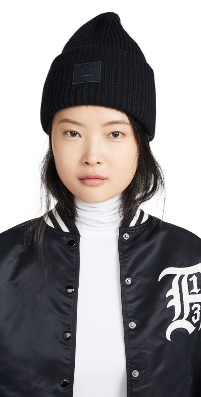 Acne Studios Large Face Logo Beanie Black