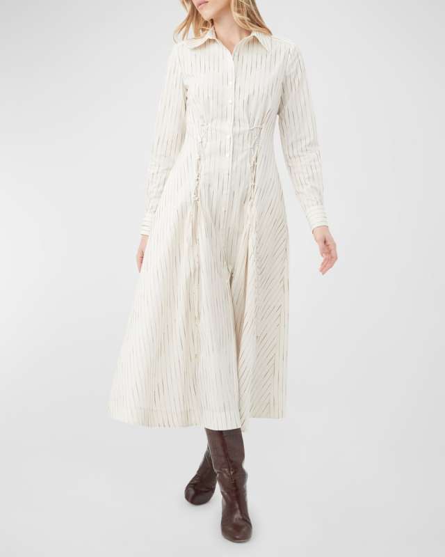Omari Striped Lace-Up Midi Shirtdress