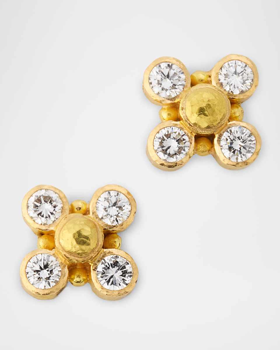 19K Diamond and Gold Dot Stud Earrings