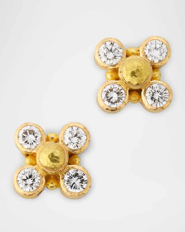 19K Diamond and Gold Dot Stud Earrings