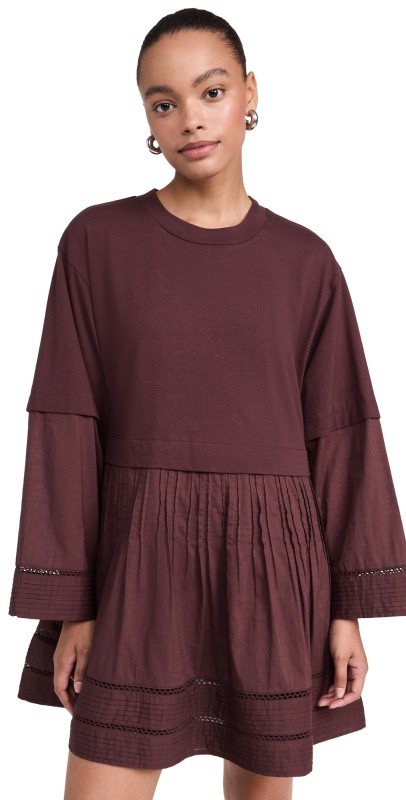 Sea Renata Ramie Long Sleeve Tunic Dress Burgundy