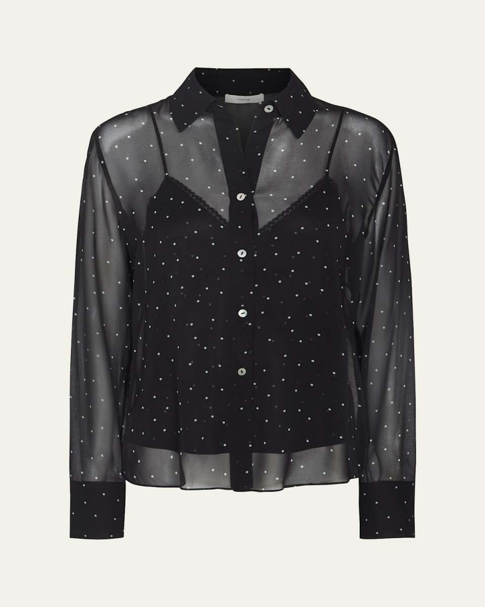 Sheer Dot Blouse with Lace Trim Cami