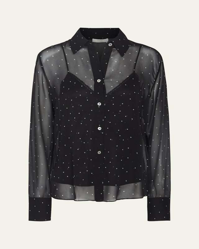 Sheer Dot Blouse with Lace Trim Cami