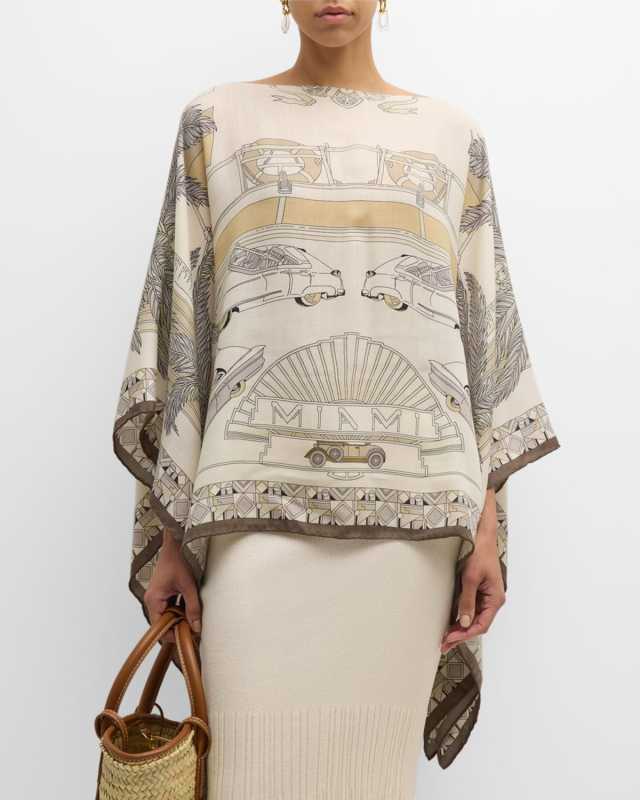 Miami Taupe Print Cashmere-Blend Poncho