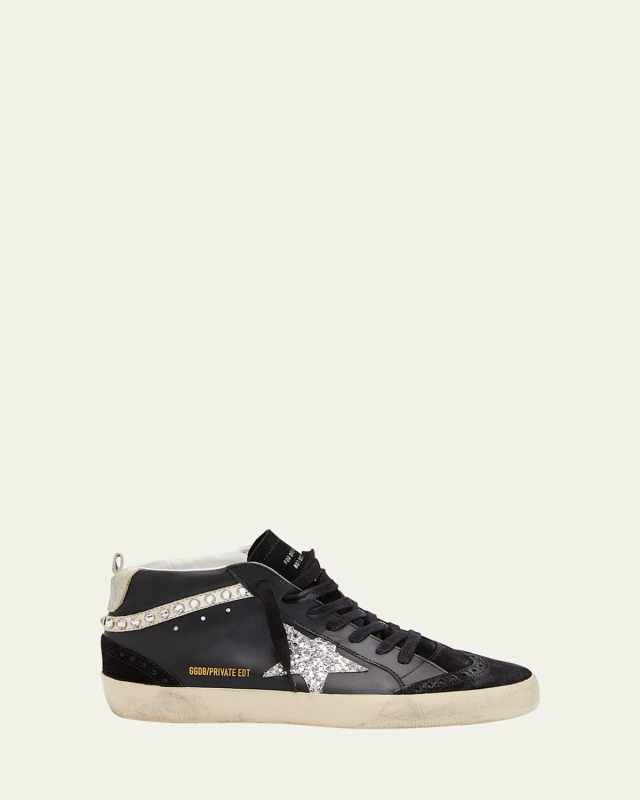 Mid Star Leather Crystal Wing-Tip Sneakers