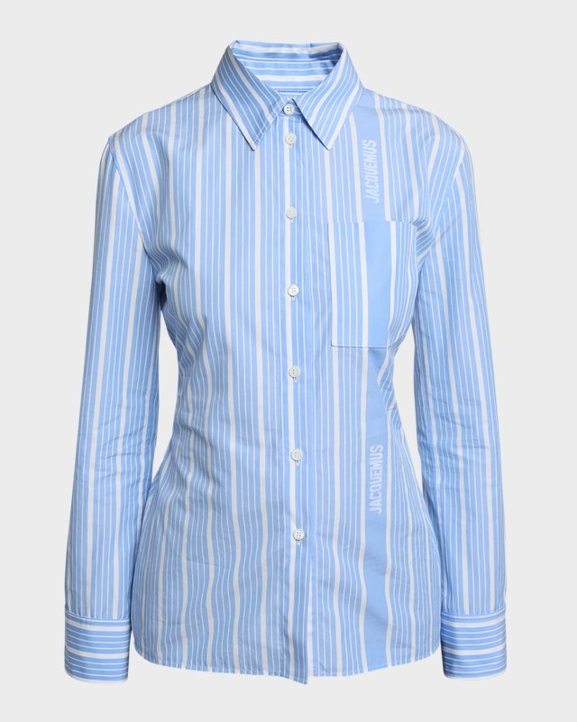 Logo Striped Belted-Cutout Suit Shirt