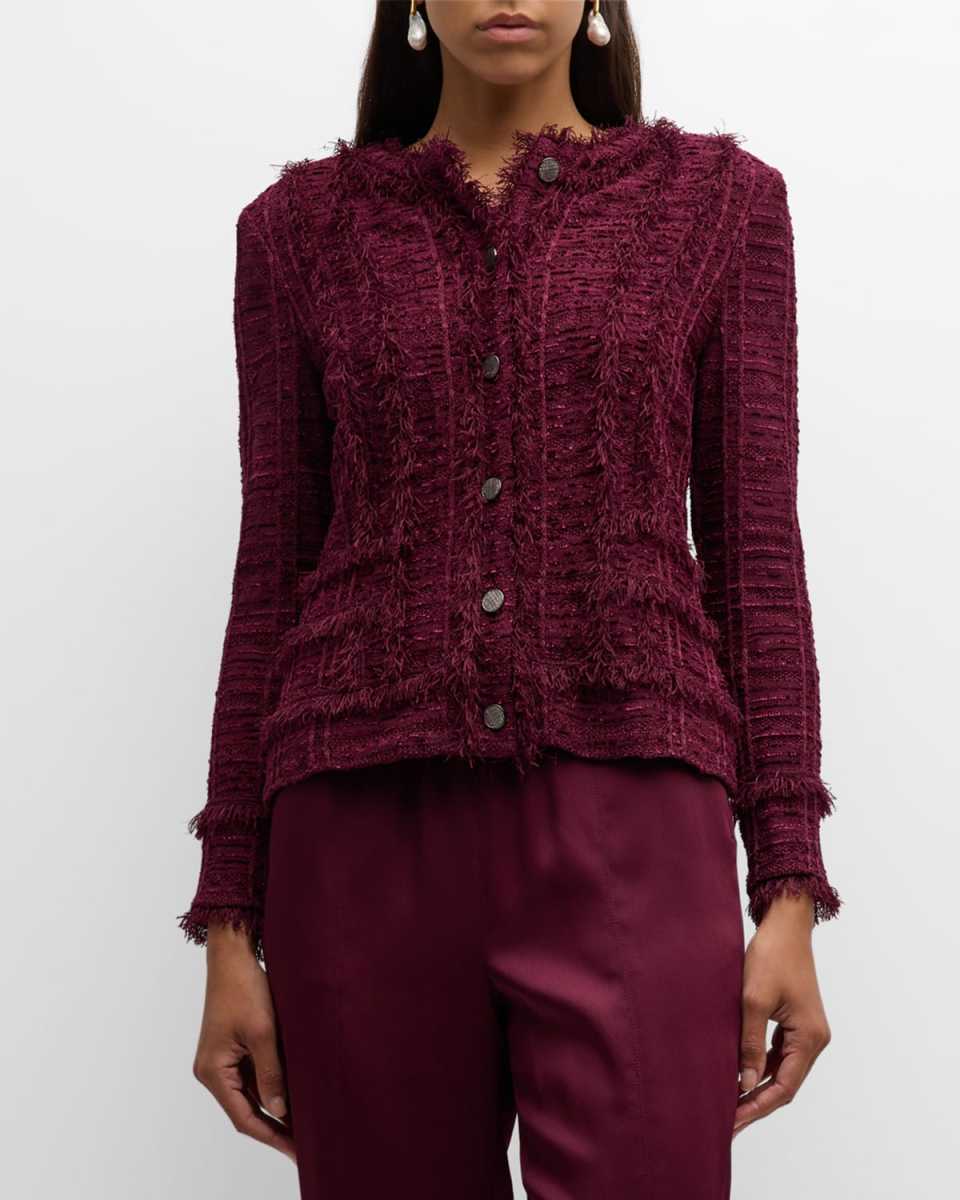 Fringe-Trim Tailored Knit Jacket