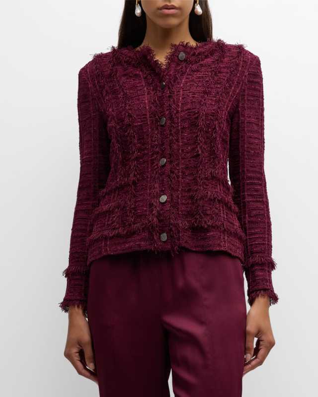 Fringe-Trim Tailored Knit Jacket