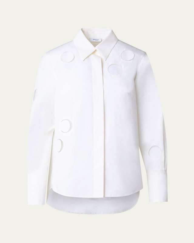 Cotton Poplin Blouse with Dot Cut Outs