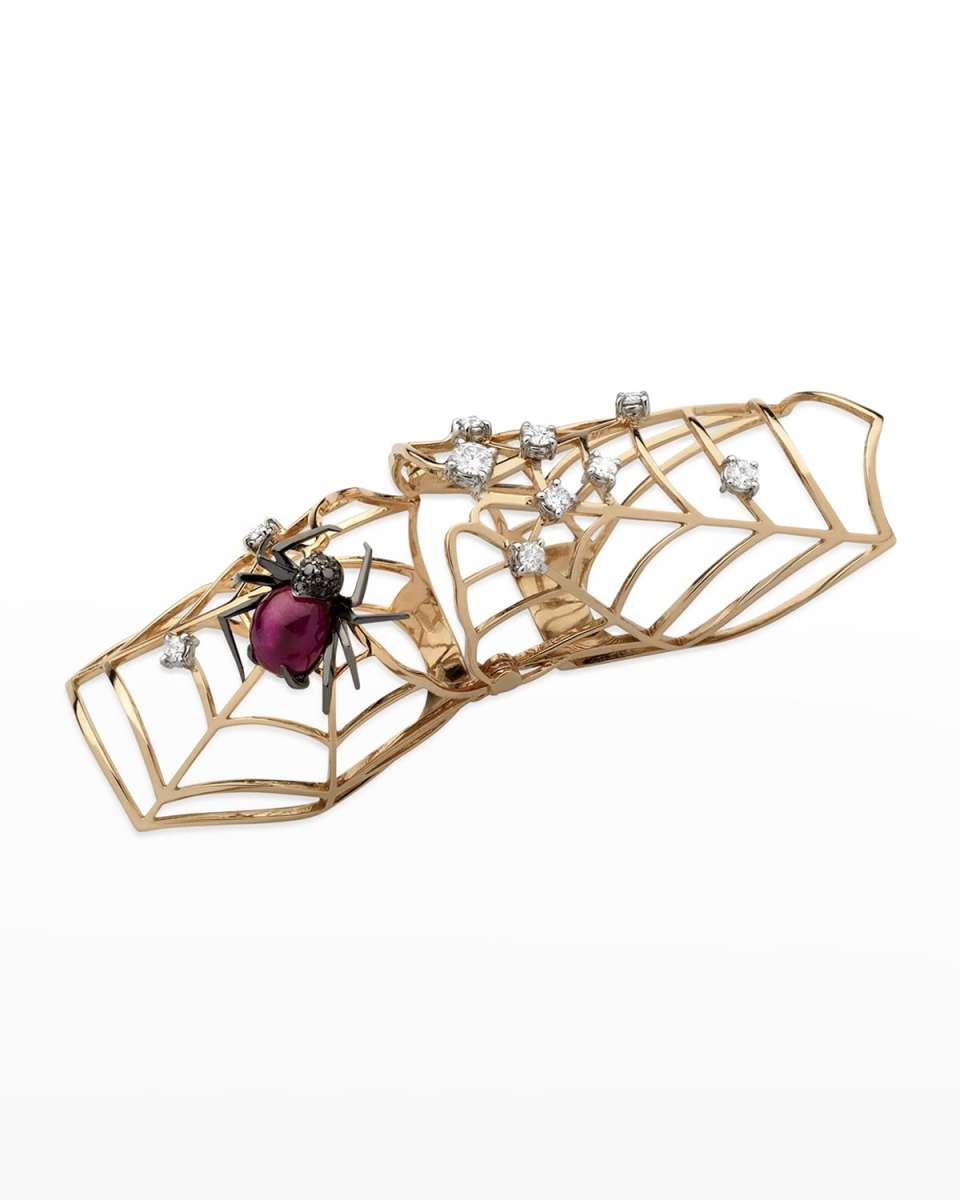 18K Rose Gold Flex Ruby Spider Ring with Diamonds, Size 7.5