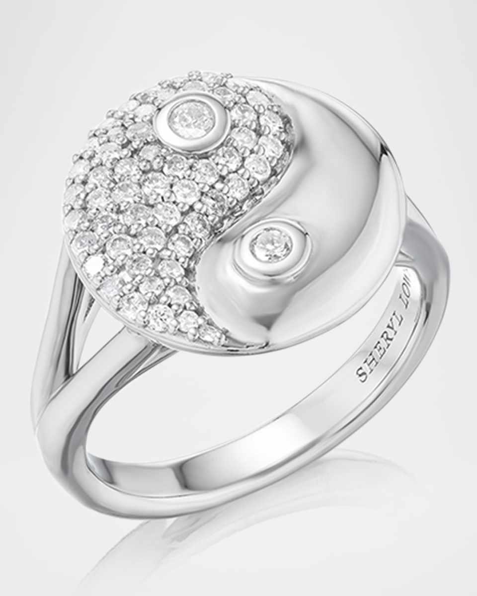 Sterling Silver Yin-Yang Diamond Statement Ring