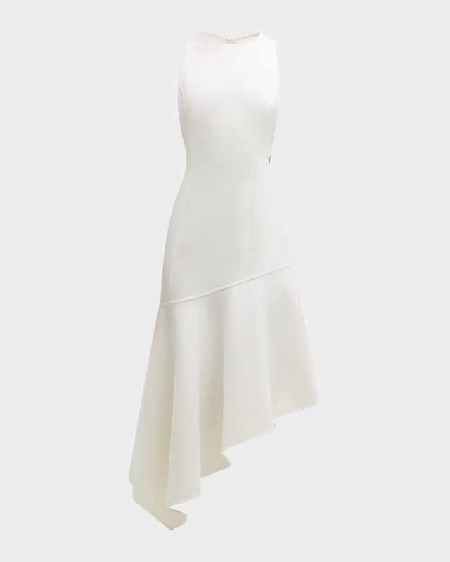Barathea Asymmetric Wool Midi Dress