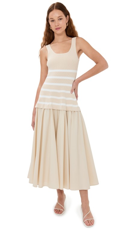 SIMKHAI Silas Knit Bodice Midi Dress Sand Stripe