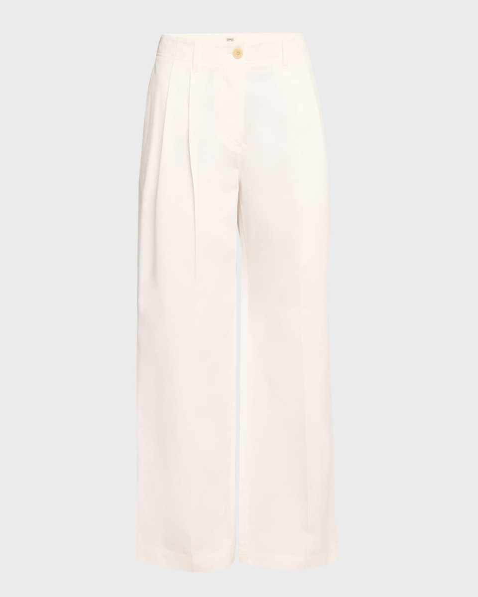 Mid-Rise Pleated Relaxed Wide-Leg Twill Trousers