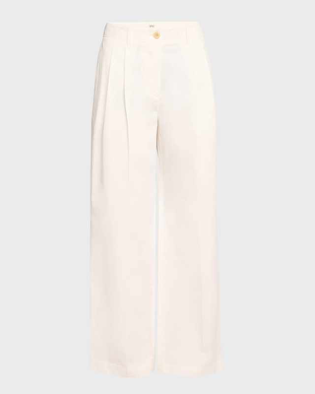 Mid-Rise Pleated Relaxed Wide-Leg Twill Trousers