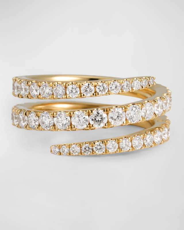 18K Yellow Gold Pinky Diamond Coil Ring, Size 3.5