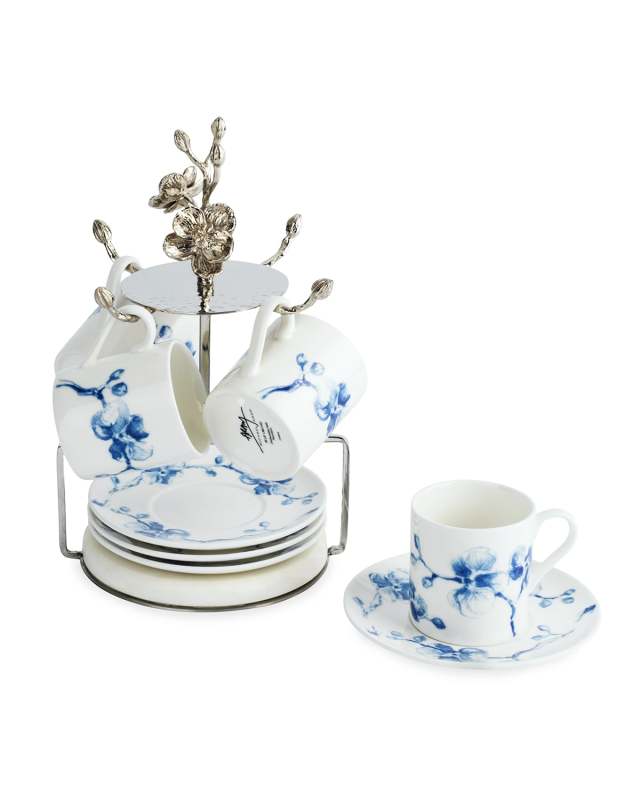 Blue Orchid Demitasse Set with Stand