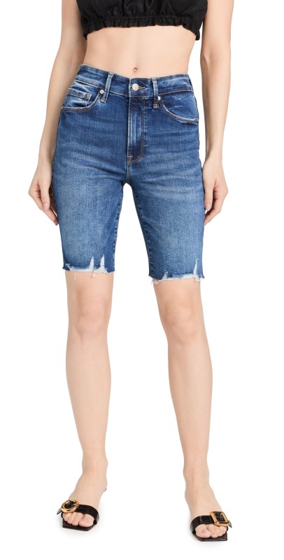Good American Always Fits Good Legs Bermuda Raw Hem Shorts Indigo5