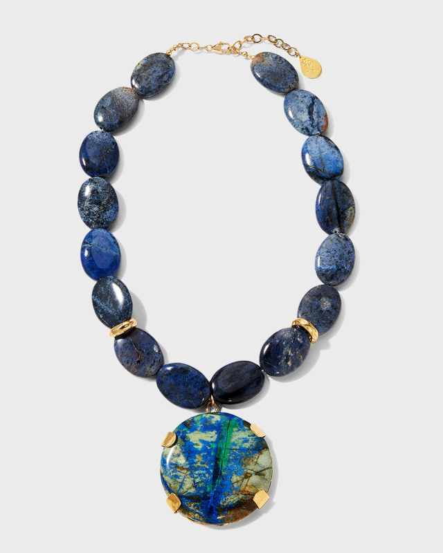 Denim Lapis Azurite Pendant Necklace