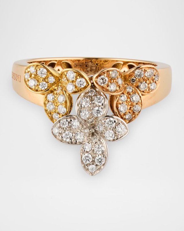 18K White, Yellow and Red Gold Diamond Ring