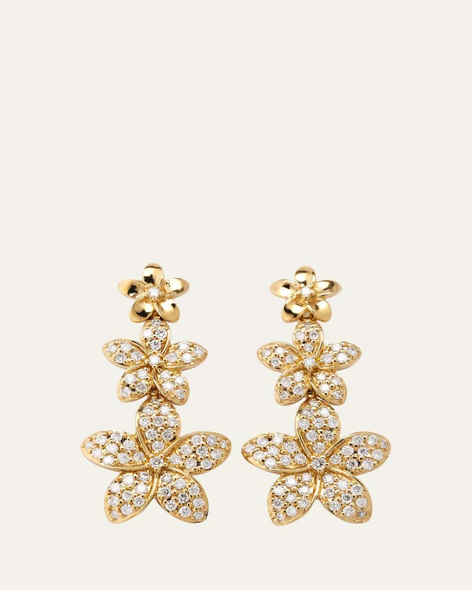 14K Yellow Gold Linear Plumeria Diamond Earrings