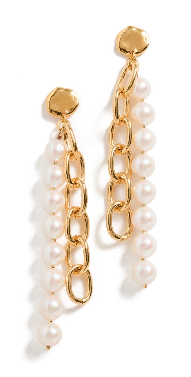 Chan Luu Esme Chain Earrings White Pearl