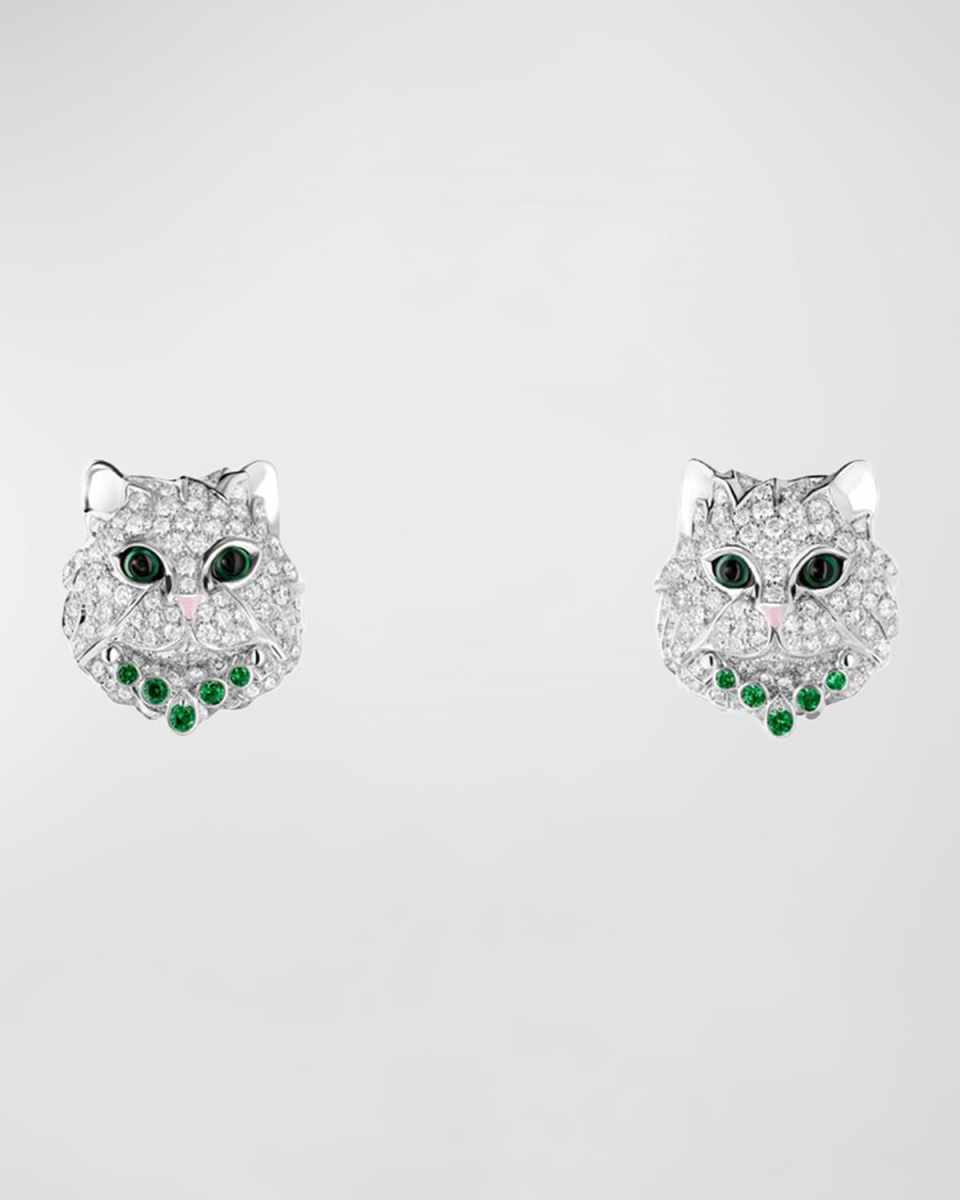 18K White Gold Wladimir the Cat Stud Earrings with Diamonds