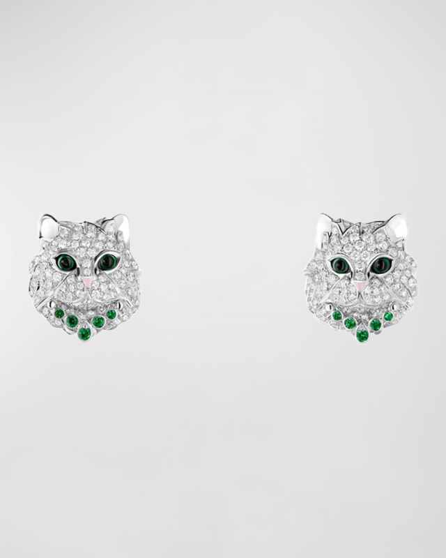 18K White Gold Wladimir the Cat Stud Earrings with Diamonds